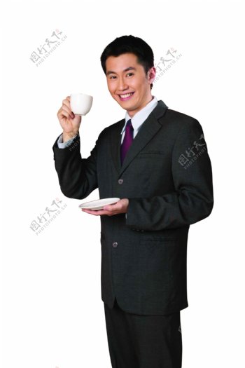喝茶的白领男士图片