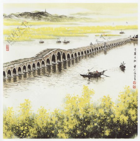 苏州宝带桥水彩画
