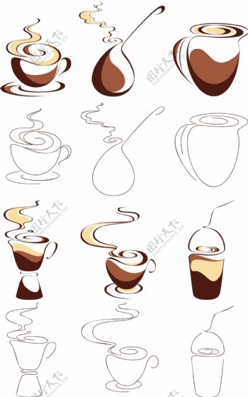 矢量咖啡元素线条设计图片