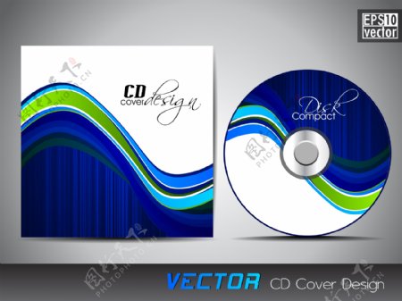 CD封面设计模板的演示文稿中的蓝色空间复制和波浪的影响