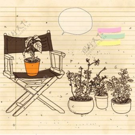 印花矢量图卡通生活元素椅子植物免费素材