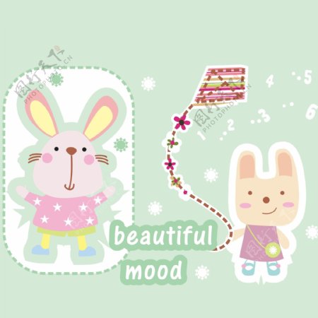 印花矢量图可爱卡通卡通动物兔子风筝免费素材