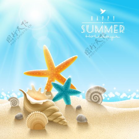 夏日沙滩海星背景矢量素材
