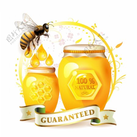 蜜蜂和蜂蜜梦幻花纹标签图片