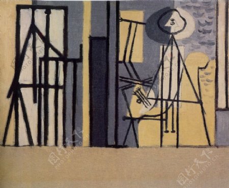 1928Peintredanssonatelier西班牙画家巴勃罗毕加索抽象油画人物人体油画装饰画