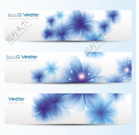 矢量炫蓝花卉横幅设计