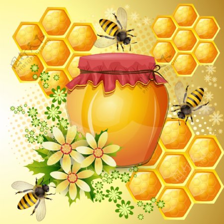 蜜蜂的蜂巢蜂蜜产品设计矢量素材01