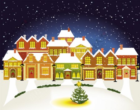卡通圣诞房子背景矢量素材三