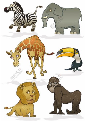 搞怪表情卡通动物矢量表情搞怪素材狮子长颈鹿猩猩斑马大象eps