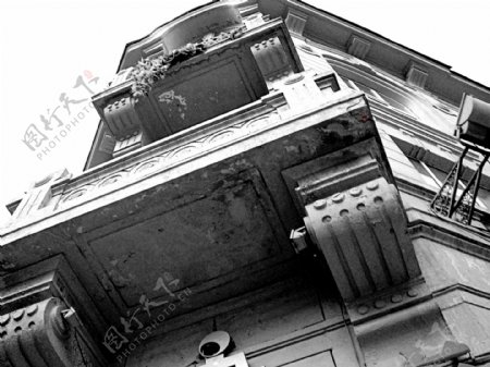 哈尔滨街景中央大街欧式建筑怀旧黑白照片