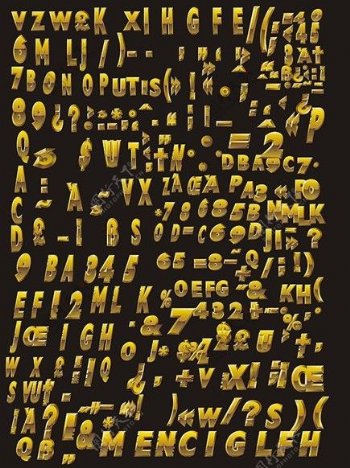 黄金立体数字与字母符号标识矢量素材