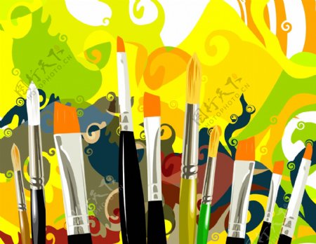 画笔和抽象彩色背景矢量素材