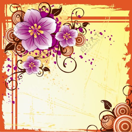 紫色藤蔓圆环和花朵插画