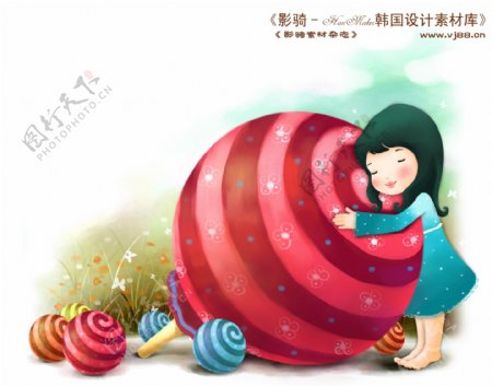 HanMaker韩国设计素材库背景卡通漫画可爱梦幻儿童孩子女孩童真棒棒糖