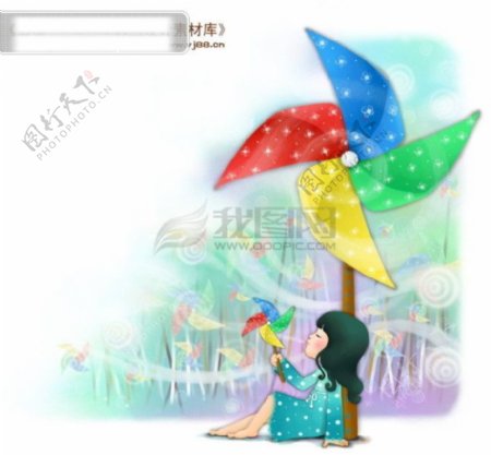 HanMaker韩国设计素材库背景卡通漫画可爱梦幻儿童孩子女孩童真风车