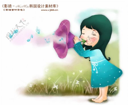 HanMaker韩国设计素材库背景卡通漫画可爱梦幻儿童孩子女孩童真喇叭