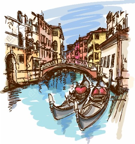 手绘城市威尼斯图片