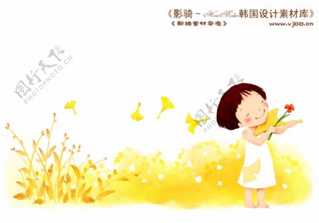 HanMaker韩国设计素材库背景卡通漫画可爱梦幻童年孩子女孩叶子银杏叶