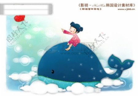 HanMaker韩国设计素材库背景卡通漫画可爱梦幻儿童孩子女孩童真鲸