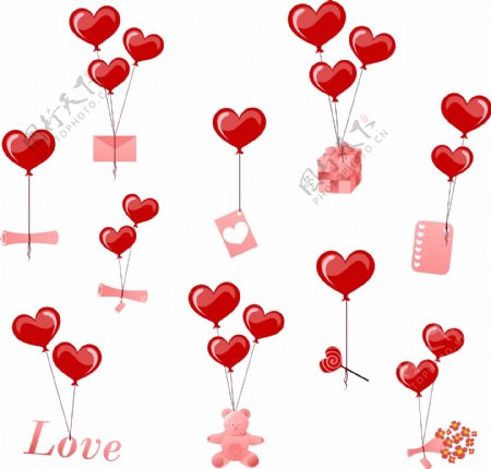 情人节心形气球元矢量素材心形情人节的玫瑰的爱
