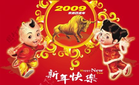 快乐童子贺新年矢量图