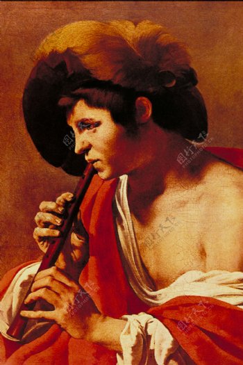 油画吹笛的男人图片