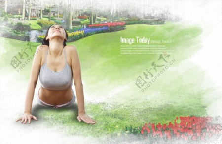 韩国瑜伽美女人物PSD图片