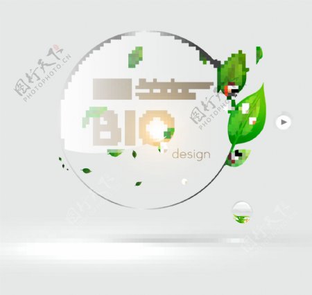动感绿叶水珠瓢虫玻璃质感图案背景图片