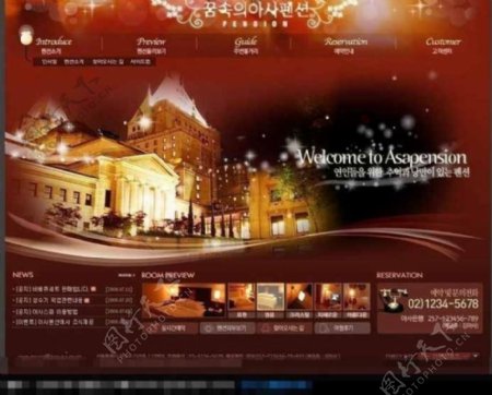 韩国红色豪华酒店网页PSD素材