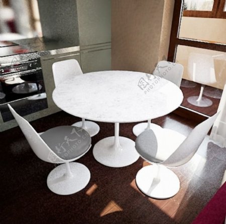 现代时尚白色餐桌椅模型