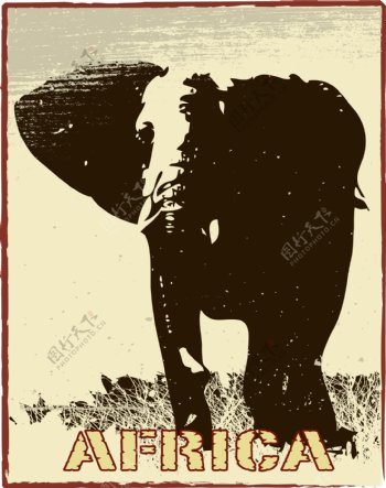 印花矢量图动物大象抽象动物文字免费素材