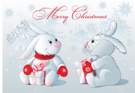 可爱的卡通兔子矢量可爱的雪手套