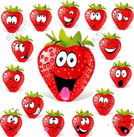 卡通鲜红水果表情头像矢量素材