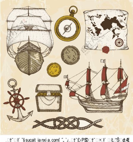 古代航海相关元素矢量素材