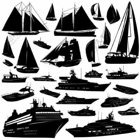 各种各样的帆船剪影矢量矢量船巡航舰