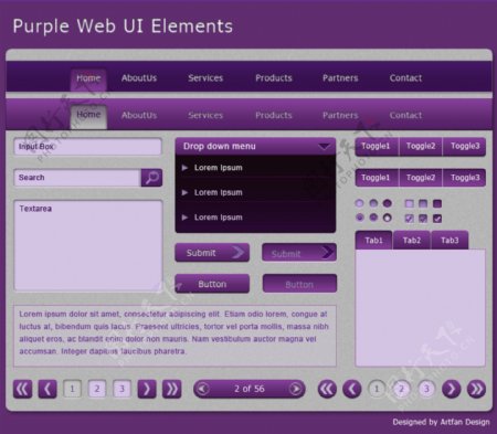 时髦的紫色的WebUI元素盒PSD