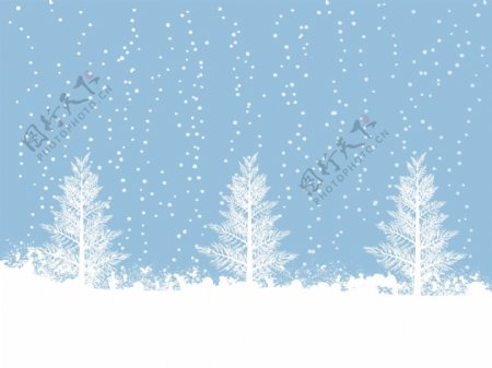 圣诞雪花矢量冬天的雪松树