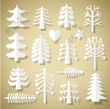 白色剪纸圣诞树矢量素材