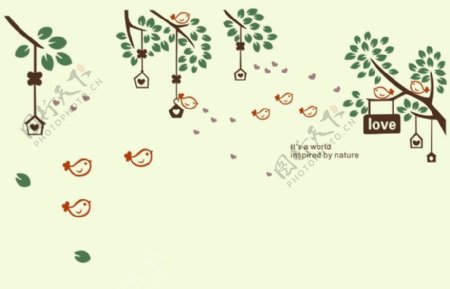 树和小鸟CDR矢量图下载
