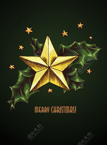 圣诞节插画矢量与明星和冬青浆果