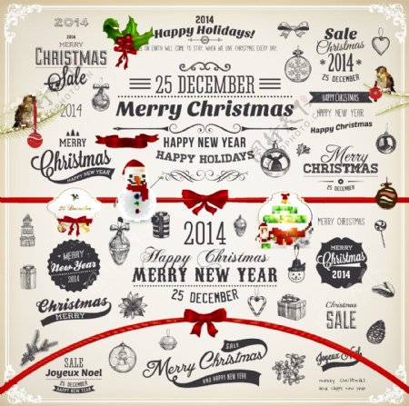 2014新年和圣诞节装饰矢量标签04