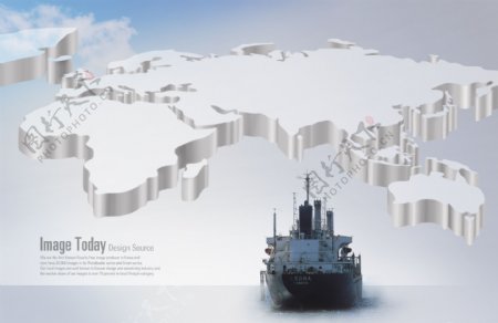 世界地图和大型轮船