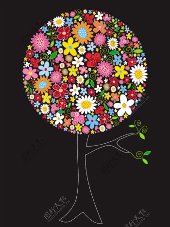 色彩斑斓的花卉组成树木