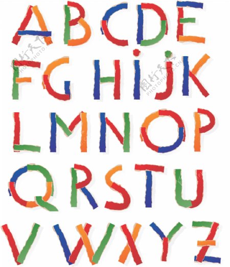 彩色纸条拼贴英文字母矢量素材