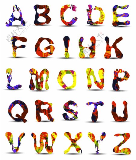 颜料效果字母字体矢量素材
