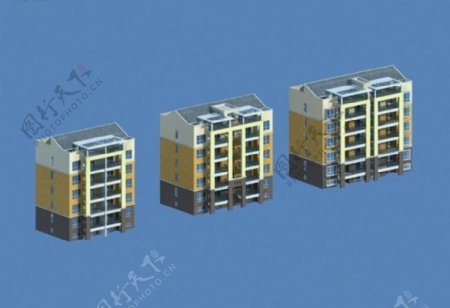 斜顶五层底层住宅建筑3D模型