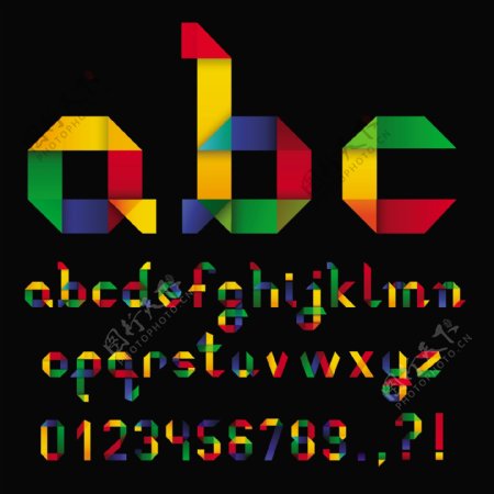 彩色纸英文字母及数字矢量素材