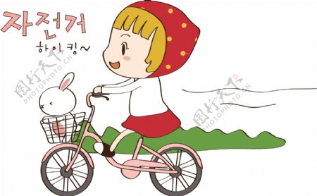 女孩和兔子骑自行车图片