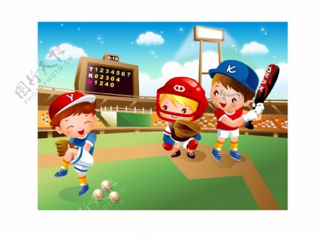 儿童卡通棒球运动矢量素材