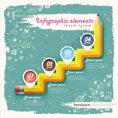 弯曲阶梯铅笔商务信息图矢量素材